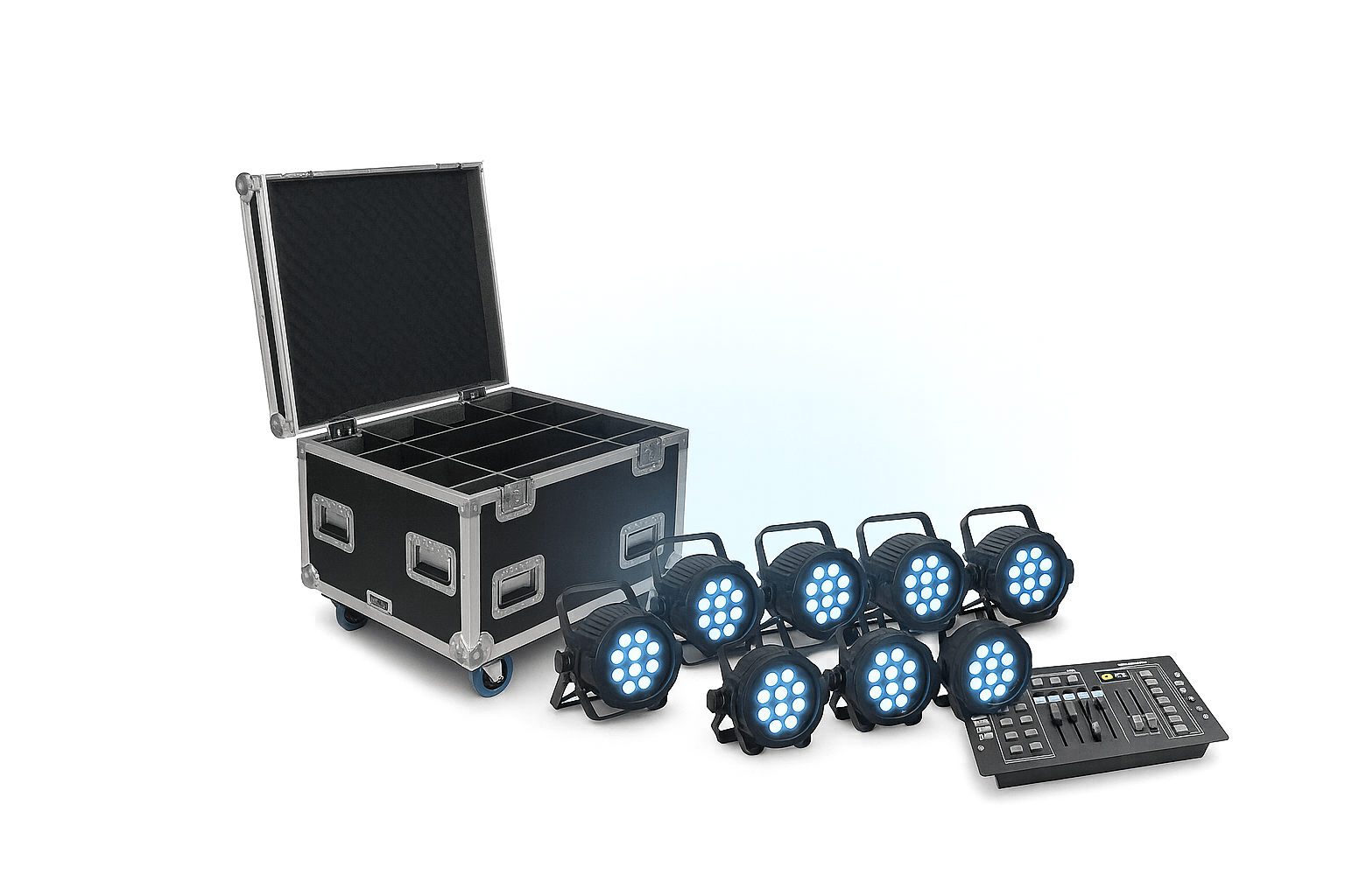 8 x LED Par Pro in a road case with lighting controller - Bondi PA Hire | Speakers, Audio Visual, Party Packages