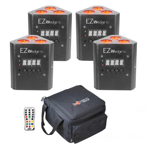 Bag of 4 x Wedge Tri Battery powered up - lights with bag and remote - Bondi PA Hire | Speakers, Audio Visual, Party Packages
