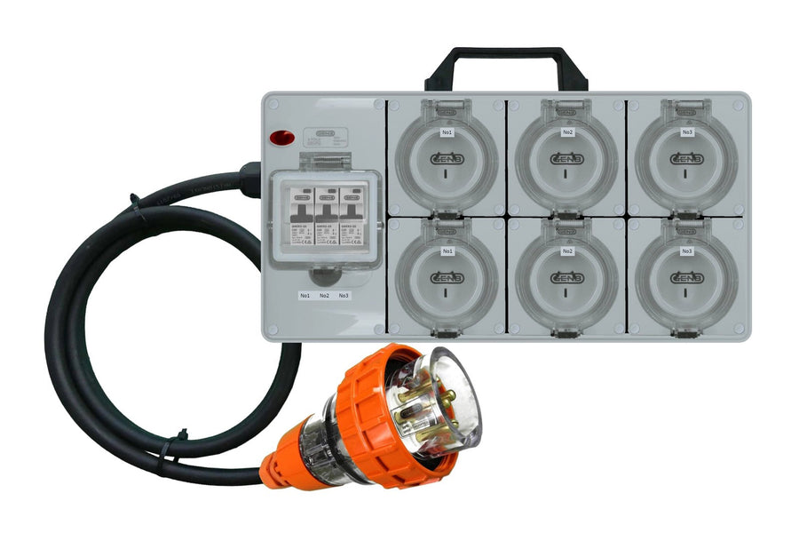 3 - Phase Distribution Box with 10 amp Circuits - Bondi PA Hire | Speakers, Audio Visual, Party Packages