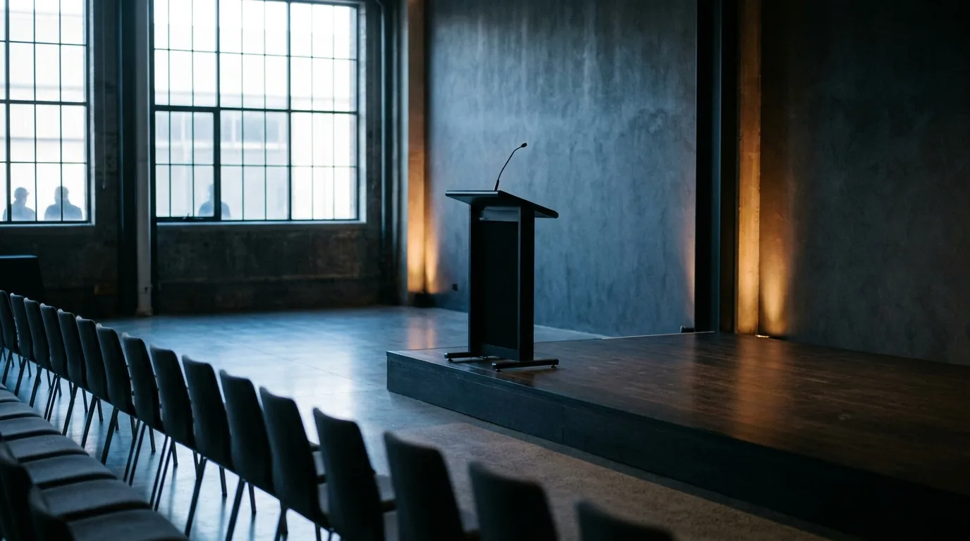 Modern Sydney conference stage with lectern and microphone