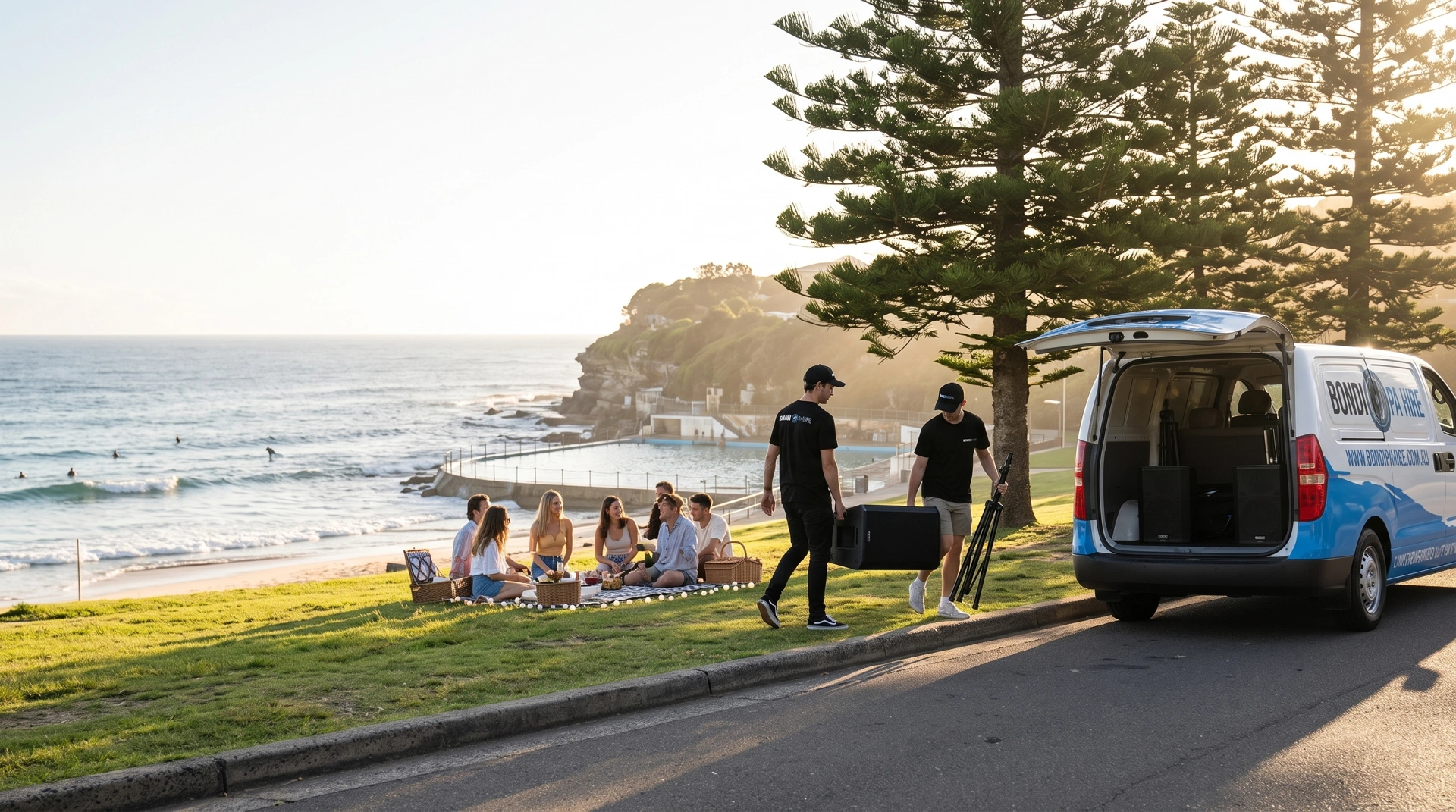 Bondi PA Hire delivering speakers and AV gear to Bronte