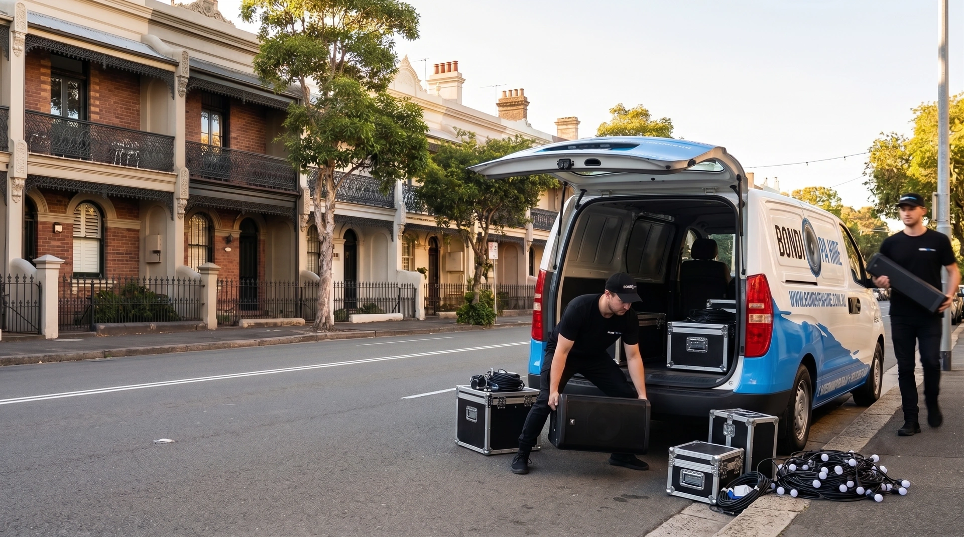 Bondi PA Hire delivering speakers and AV gear to Paddington