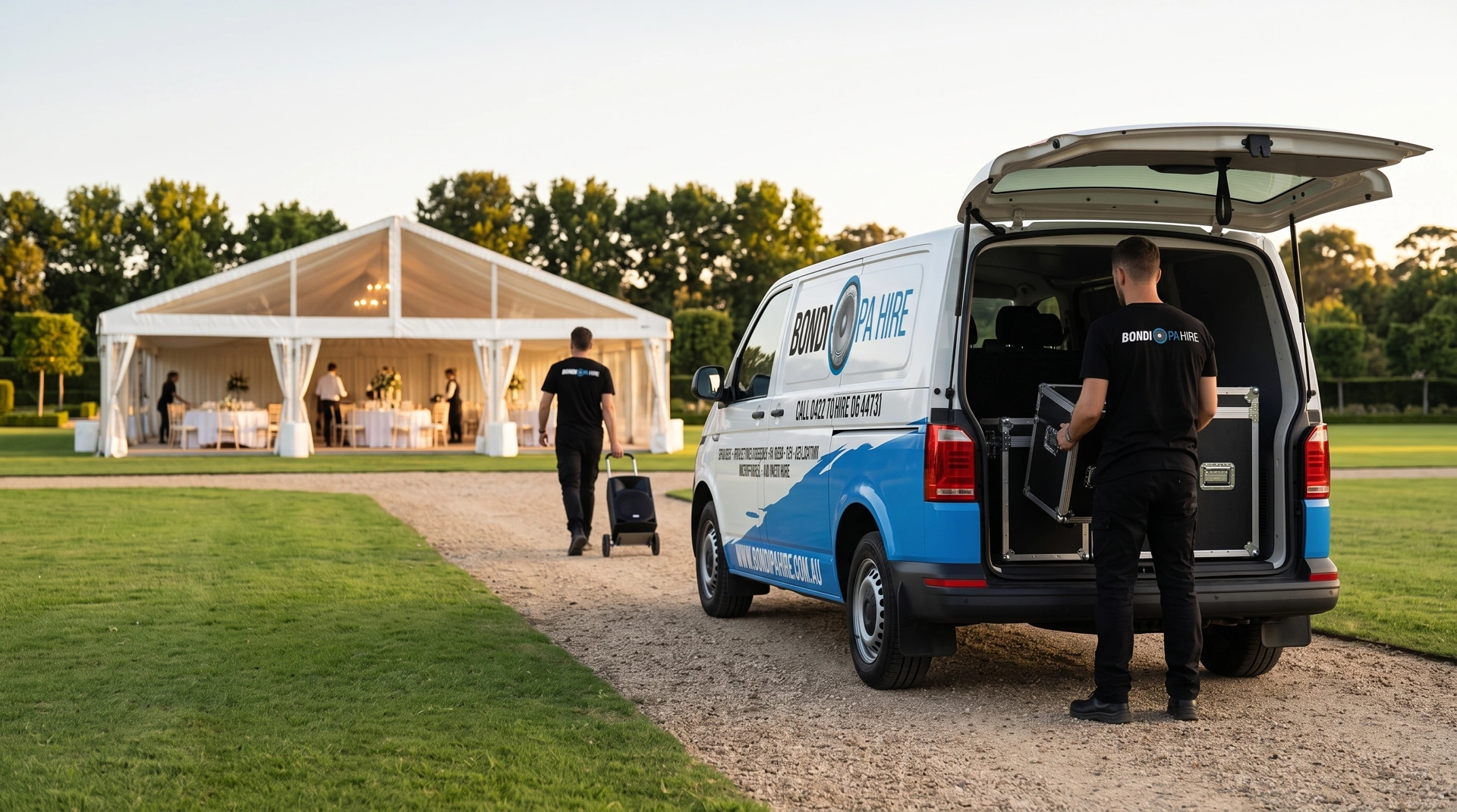 Bondi PA Hire delivering speakers and AV gear to Randwick